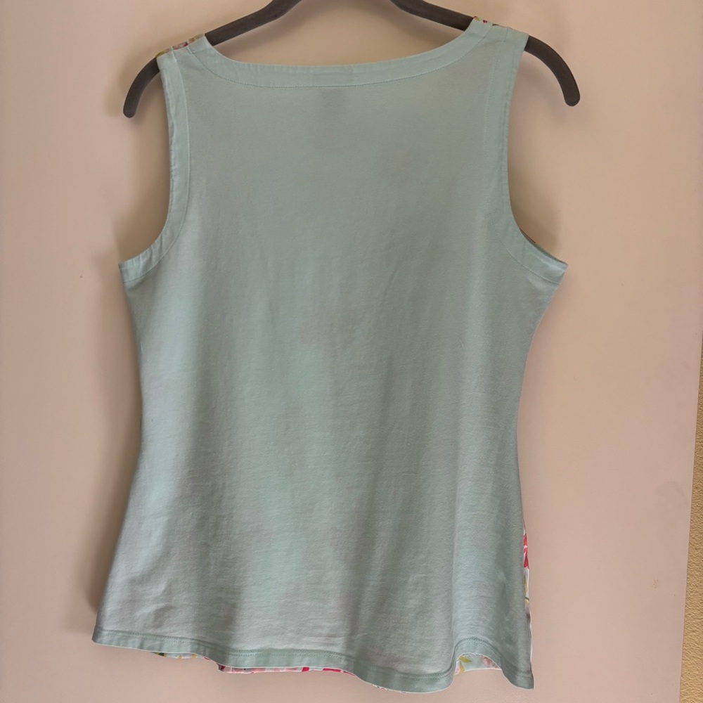 Ann Taylor Sleeveless Tank Top in Sea-foam Green with Red Floral Print, MP - Picture 3 of 6